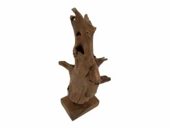 Hot Escultura decorativa étnica de madera de teca hecha a mano Akar Marru00f3n