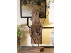 Hot Escultura decorativa étnica de madera de teca hecha a mano Akar Marru00f3n