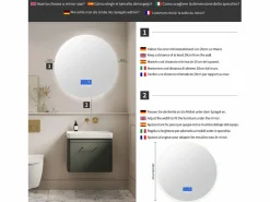 Hot Espejo de baño - 100*100 cm - con LED - Función antivaho - Visualización de tiempo/temperatura - Blanco