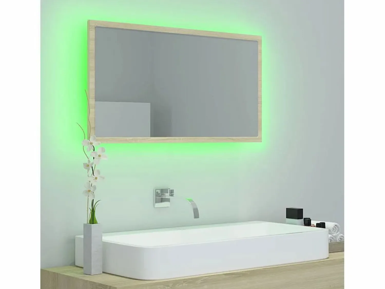 Sale Espejo de baño acrílico color roble Sonoma 80x8,5x37 cm Estantería Sobre Inodoro