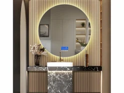 Clearance Espejo de baño antivaho sin marco con indicador de temperatura, 3 niveles de brillo, redondo, diámetro 100 cm Accesorios De Cuarto De Baño|Espejo De Cuarto De Baño