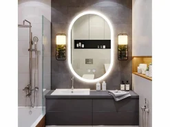 New DripeX Espejo de baño con iluminación LED 70x50 cm, antideflagrante de vidrio anti-fog, espejo de interruptor de pared ovalado, 3 colores, 6500k Blanco