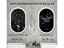 New DripeX Espejo de baño con iluminación LED 70x50 cm, antideflagrante de vidrio anti-fog, espejo de interruptor de pared ovalado, 3 colores, 6500k Blanco