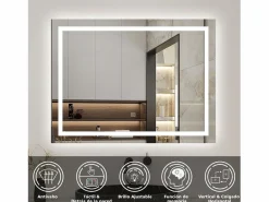 Online Espejo de baño con Led,80 x 60 cm, luz blanca, rectangular, Con función antivaho, memoria agapada, brillo ajustable. Transparente