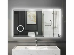 Clearance Espejo de baño con Led,120 x 70 cm, Luz led con tres colores,Con función antivaho, bluetooth y Lupa de aumento 3x. Transparente