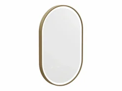 Sale OZAIA Espejo de baño con luz y marco redondeado - 50 x 80 cm - ALARICO Dorado