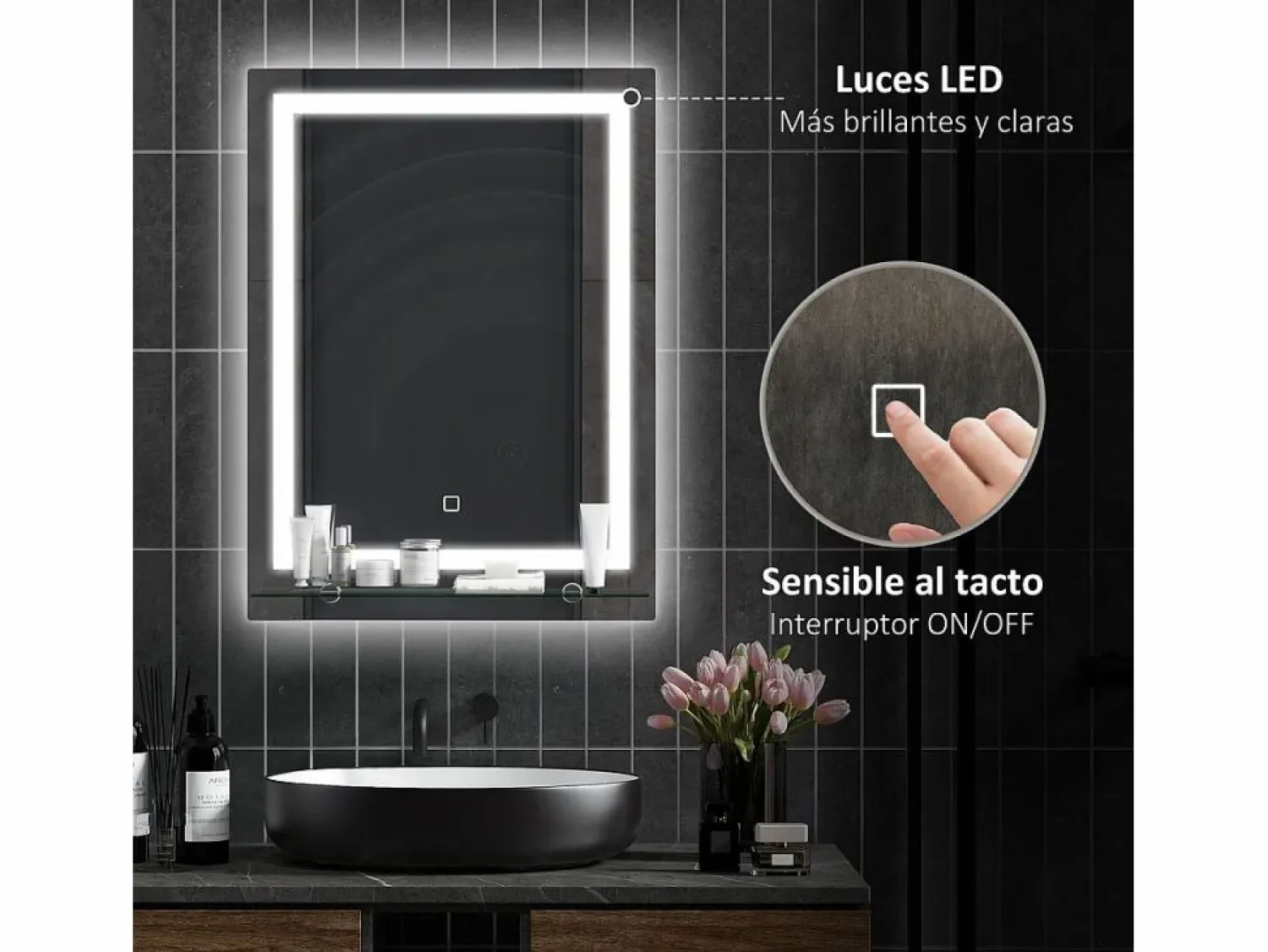 Best Espejo de baño Coral Kleankin 3 colores táctil plata 70x50 cm Mueble De Aseo