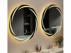 Fativo Espejo de baño de pared, espejo de tocador LED, espejo antivaho iluminado, espejo conectado, 3 pantallas táctiles, 60x60cm