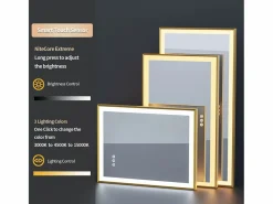 Fativo Espejo de baño iluminado LED antivaho con marco 80x60x4cm