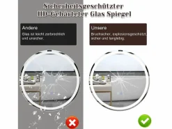 New NETTLIFE Espejo de baño iluminado - Redondo 80 cm LED, IP44, interruptor táctil, antivaho, ajustable 3000K-6500K Transparente