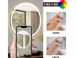 New NETTLIFE Espejo de baño iluminado - Redondo 80 cm LED, IP44, interruptor táctil, antivaho, ajustable 3000K-6500K Transparente