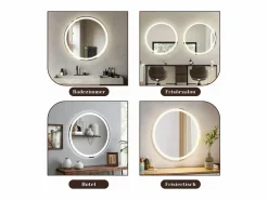 New NETTLIFE Espejo de baño iluminado - Redondo 80 cm LED, IP44, interruptor táctil, antivaho, ajustable 3000K-6500K Transparente