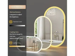 Clearance Fativo Espejo de baño LED ovalado 120x60cm espejo iluminado con 3 colores ajustables antivaho 60x120cm Plateado