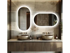 Clearance Fativo Espejo de baño LED ovalado 120x60cm espejo iluminado con 3 colores ajustables antivaho 60x120cm Plateado
