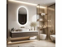 Clearance Fativo Espejo de baño LED ovalado 120x60cm espejo iluminado con 3 colores ajustables antivaho 60x120cm Plateado