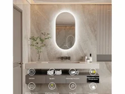 Sale Fativo Espejo de baño LED ovalado 100x50cm espejo de pared iluminado con 3 colores ajustables 100x50cm Plateado