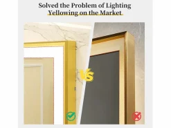 New Fativo Espejo de baño LED rectangular 120x60cm espejo iluminado 3 colores ajustable con marco 120x60x4cm Dorado