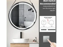 Outlet Espejo de baño LED redondo 60com espejo iluminado de pared con 3 colores ajustables antivaho 60x60cm Accesorios De Cuarto De Baño|Espejo De Cuarto De Baño