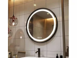 Outlet Espejo de baño LED redondo 60com espejo iluminado de pared con 3 colores ajustables antivaho 60x60cm Accesorios De Cuarto De Baño|Espejo De Cuarto De Baño