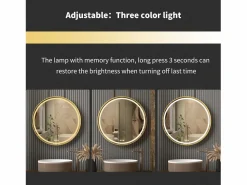 Fativo Espejo de baño LED redondo 80cm iluminación con 3 colores ajustables antivaho 80x80cm Dorado