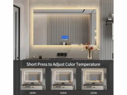Best Espejo de baño LED 100x60 cm - Iluminación, Táctil, Antivaho, Reloj, Temperatura, Regulable Espejo|Accesorios De Cuarto De Baño