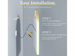 New Espejo de baño LED 60x90cm con iluminación espejo iluminado de pared 3 colores ajustables 60x90x4cm Accesorios De Cuarto De Baño|Espejo De Cuarto De Baño
