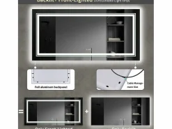 Fativo Espejo de baño LED 120x80cm espejo de pared rectangular luz antivaho 120x80cm