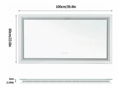 Fativo Espejo de baño LED 100x60cm espejo de pared antivaho rectangular 100x60cm