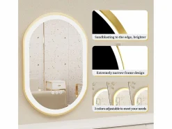 Outlet Fativo Espejo de baño LED 80x50cm espejo de pared ovalado antivaho 3 colores ajustables 80x50x4cm Dorado