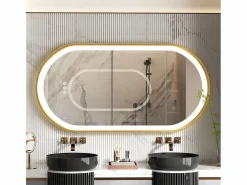 Outlet Fativo Espejo de baño LED 80x50cm espejo de pared ovalado antivaho 3 colores ajustables 80x50x4cm Dorado