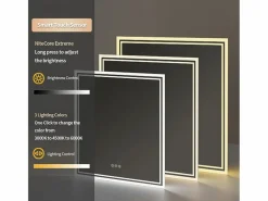 Outlet Fativo Espejo de baño LED 80x80cm espejo de pared cuadrado con 3 colores ajustables 80x80cm Plateado