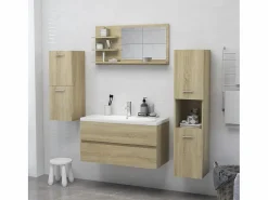 Best Espejo de baño madera contrachapada roble Sonoma 90x10,5x45 cm ES249897 Accesorios De Cuarto De Baño|Espejo De Cuarto De Baño
