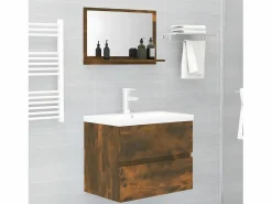 Outlet Espejo de baño madera contrachapada roble ahumado 60x10,5x37 cm ES373263 Accesorios De Cuarto De Baño|Espejo De Cuarto De Baño
