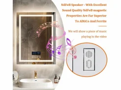 Fativo Espejo de baño rectangular iluminado con LED regulable y 4 botones táctiles - antivaho - 90x70cm