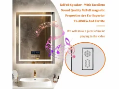 Fativo Espejo de baño rectangular iluminado con LED regulable y 4 botones táctiles - antivaho - 80x60cm