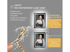 Fativo Espejo de baño rectangular iluminado con LED regulable y 4 botones táctiles - antivaho - 80x60cm