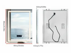 Fativo Espejo de baño rectangular iluminado con LED regulable y 4 botones táctiles - antivaho - 80x60cm