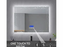 New Espejo de baño redondo de 80 x 100 cm - LED, Bluetooth, temperatura, antivaho, iluminación, táctil, 6 ajustes Transparente