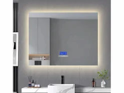 New Espejo de baño redondo de 80 x 100 cm - LED, Bluetooth, temperatura, antivaho, iluminación, táctil, 6 ajustes Transparente