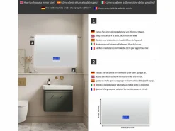 New Espejo de baño redondo de 80 x 100 cm - LED, Bluetooth, temperatura, antivaho, iluminación, táctil, 6 ajustes Transparente