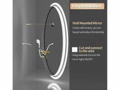 Clearance Espejo de baño redondo LED antivaho de pared con 3 colores ajustables, 80 x 80 cm Accesorios De Cuarto De Baño|Espejo De Cuarto De Baño