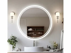 Clearance Espejo de baño redondo LED antivaho de pared con 3 colores ajustables, 80 x 80 cm Accesorios De Cuarto De Baño|Espejo De Cuarto De Baño
