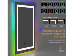 Discount Espejo de baño 90x70cm RGB y LED regulable + antivaho + Bluetooth 5.2 + Reloj + 3 colores 4 botones Accesorios De Cuarto De Baño|Espejo De Cuarto De Baño
