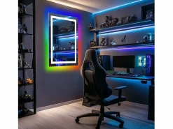 Discount Espejo de baño 90x70cm RGB y LED regulable + antivaho + Bluetooth 5.2 + Reloj + 3 colores 4 botones Accesorios De Cuarto De Baño|Espejo De Cuarto De Baño