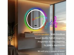 Discount Espejo de baño 80x80cm RGB y LED regulable + antivaho + Bluetooth 5.2 + Reloj + 3 colores 4 botones Accesorios De Cuarto De Baño|Espejo De Cuarto De Baño