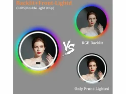 Discount Espejo de baño 80x80cm RGB y LED regulable + antivaho + Bluetooth 5.2 + Reloj + 3 colores 4 botones Accesorios De Cuarto De Baño|Espejo De Cuarto De Baño