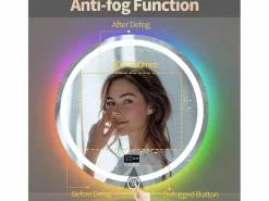 Discount Espejo de baño 80x80cm RGB y LED regulable + antivaho + Bluetooth 5.2 + Reloj + 3 colores 4 botones Accesorios De Cuarto De Baño|Espejo De Cuarto De Baño