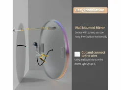 Discount Espejo de baño 80x80cm RGB y LED regulable + antivaho + Bluetooth 5.2 + Reloj + 3 colores 4 botones Accesorios De Cuarto De Baño|Espejo De Cuarto De Baño