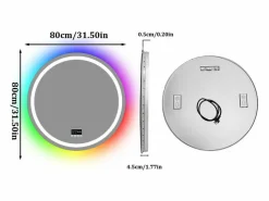 Discount Espejo de baño 80x80cm RGB y LED regulable + antivaho + Bluetooth 5.2 + Reloj + 3 colores 4 botones Accesorios De Cuarto De Baño|Espejo De Cuarto De Baño