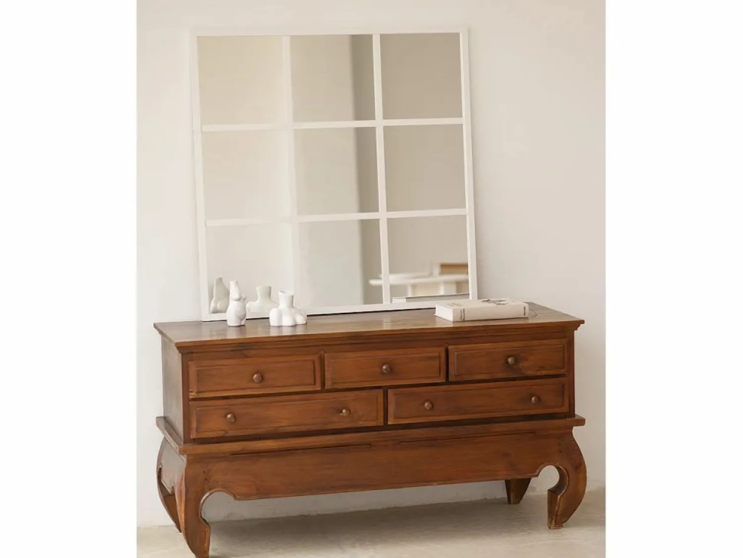 Discount DECOWOOD Espejo de madera color de 90x90cm - LISBOA - Blanco